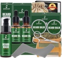 Beard Kit,Beard Grooming Kit w/2 Pack Beard Oil 2 Pack Beard Balm,Christmas Stocking Stuffers Gifts for Men Him Husband Dad Boyfriend,Shaving Kit w/Beard Wash Comb Brush