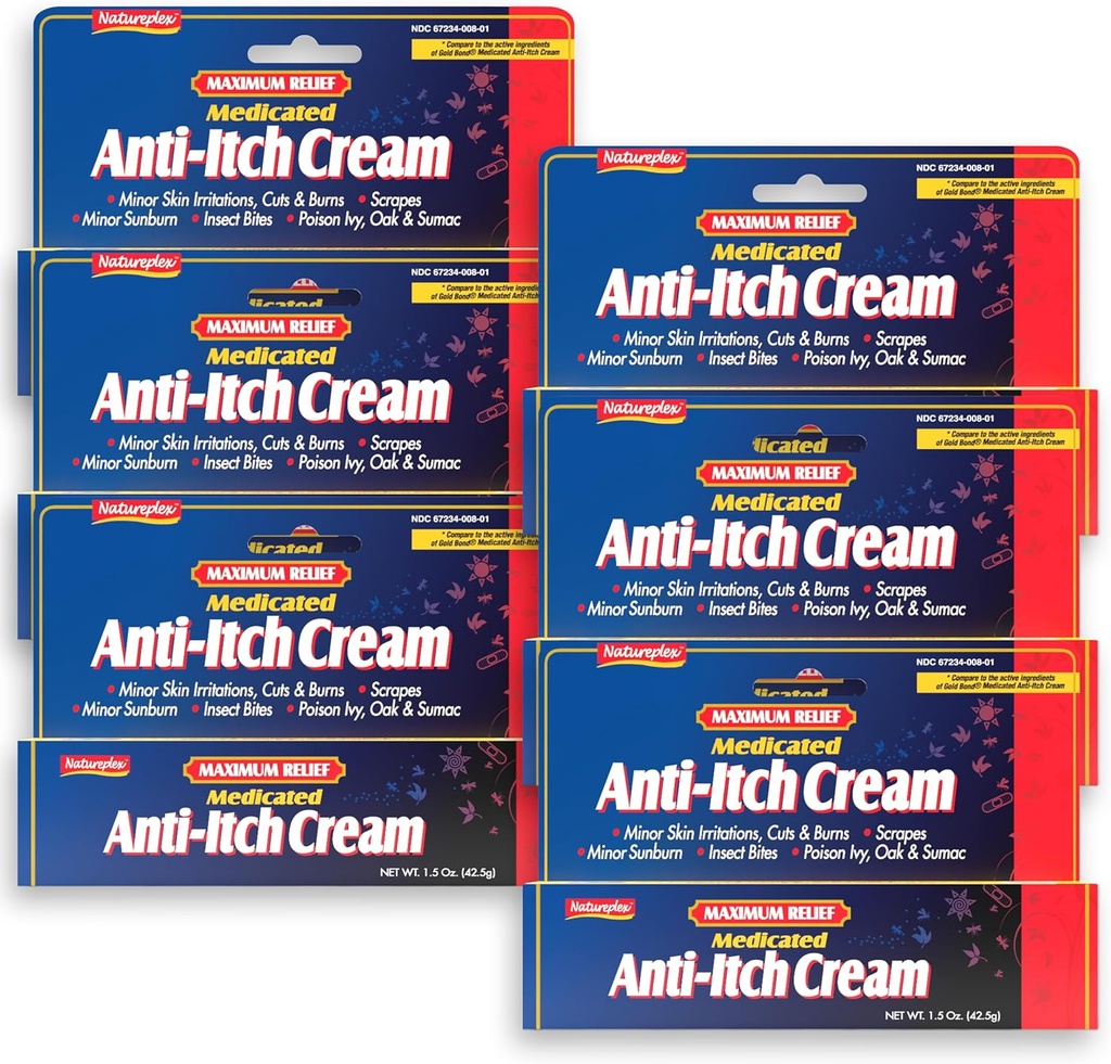 Alivio Máximo Naturalplex Crema Anti-Itch Medicada 1.5oz (6 Pack) – Alivio rápido para Rashes, Bites, Sunburn, Cuts, Burns, Poison Ivy &amp; More – Methol de enfriamiento &amp; Pramoxine – Made in USA
