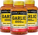 Aceite de ajo NATURAL MASON 1000 mg, 300, Softgels de suministro de día, soporta la función circulatoria normal, 3 Pack