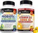Vitamina de alta resistencia D3 5000 UI 125 mcg (1 año de suministro) más 40 millones de suplementos probióticos diarios CFU (2 mes de suministro)