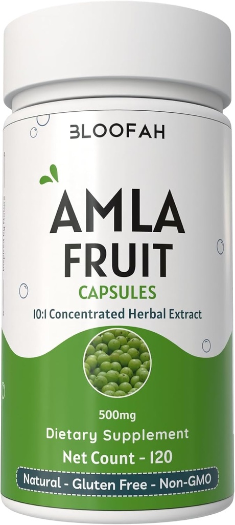Amla Fruit Capsules 500mg ← Concentrado 10:1 Extracto de Phyllanthus emblica Silencio Natural Herbal Suplemento Silencio No-GMO, Gluten-Free Silencio tradicional Fórmula (120 Cuenta (Pack de 1))