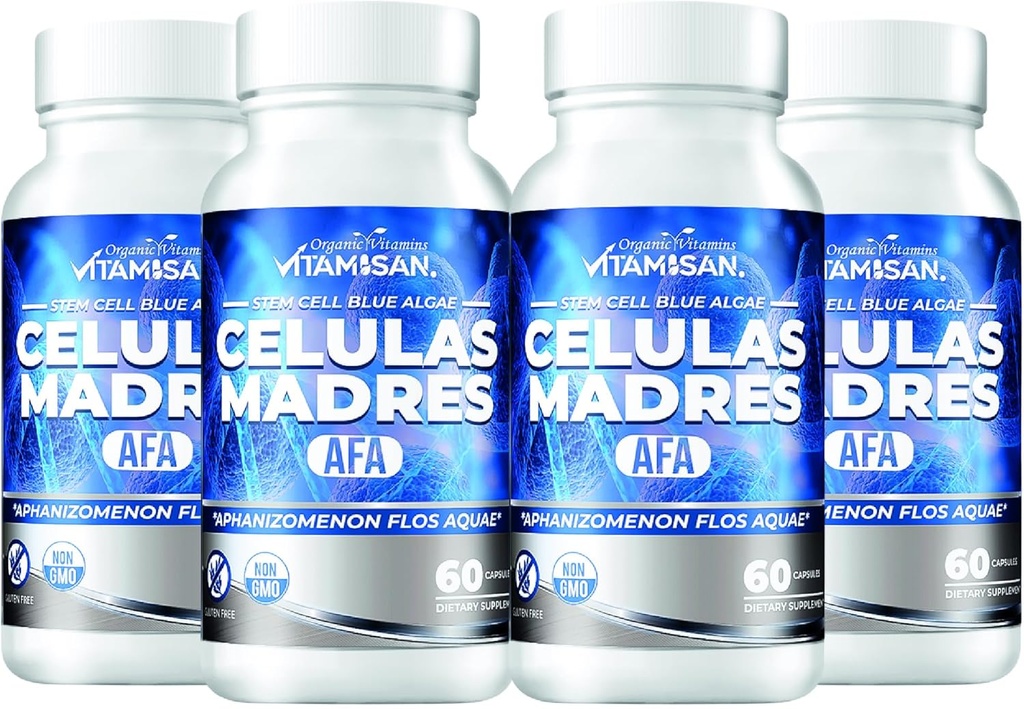 VITAMISAN 4 Celulas Madres Stemcells Celula AFA Blue Green Algae - Aphanizomenon Flos-aquae - Anti-Aging 240 Capsules New no GMO
