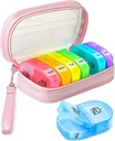 Cute Pill Organizer 2 veces al día, PU Caja de Pill de Pill para Mujeres, Caja de Píldora Semanal Portátil con bolsa de almacenamiento para mantener vitaminas, medicamentos, aceites de pescado, suplementos (Pink)