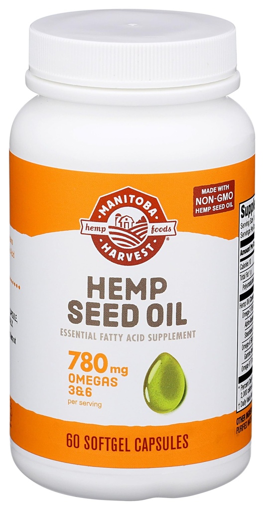 Manitoba Harvest Hemp Seed Oil Softgels, 2.475 mg de Omegas con base vegetal 3,6 " 9 por por porción incluyendo GLA, Fish Oil Alternative, 60 Cuenta (Pack of 1) Embalaje Mayo Vary