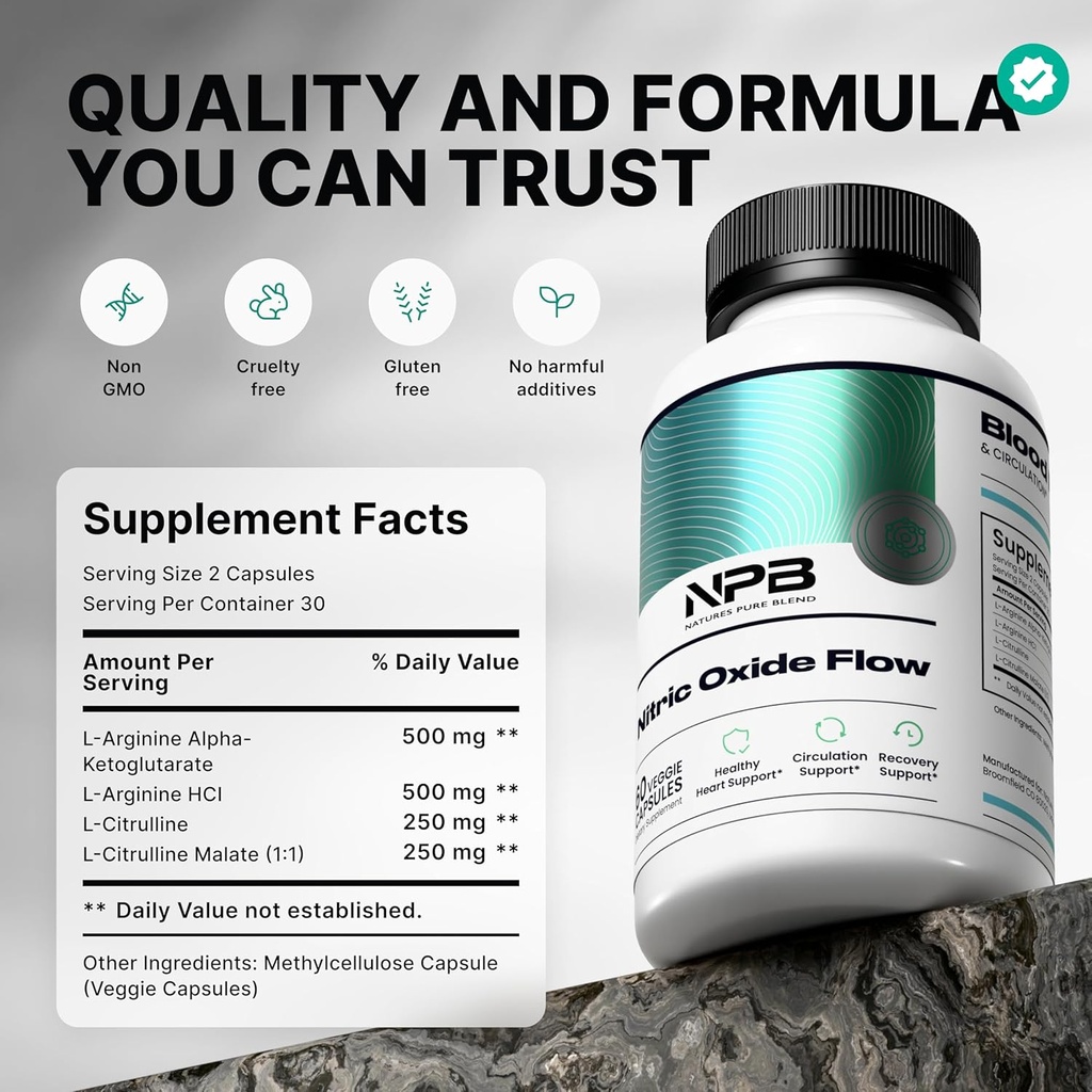 Suplementos de óxido nítrico pura de la naturaleza para hombres – L-Arginina L-Citrulline – Apoyo al corazón " Flujo de circulación – 1500MG L Arginine y L Citrulline, Preworkout, Bodybuilding
