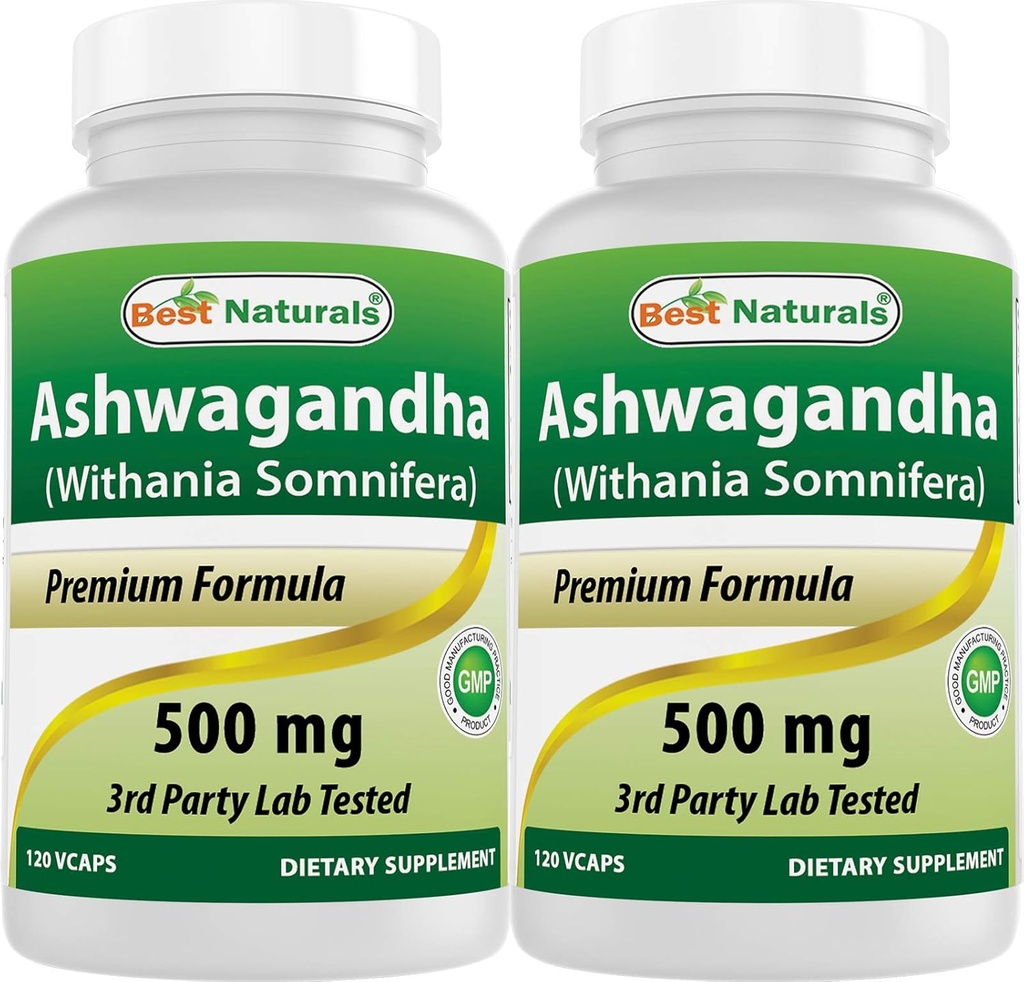 Mejores Naturales 2 Pack Ashwagandha Capsules para Relajar Estrés y Mood, 500 mg, 120 Conde (Total 240 cápsulas)