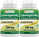 Mejores Naturales 2 Pack Ashwagandha Capsules para Relajar Estrés y Mood, 500 mg, 120 Conde (Total 240 cápsulas)