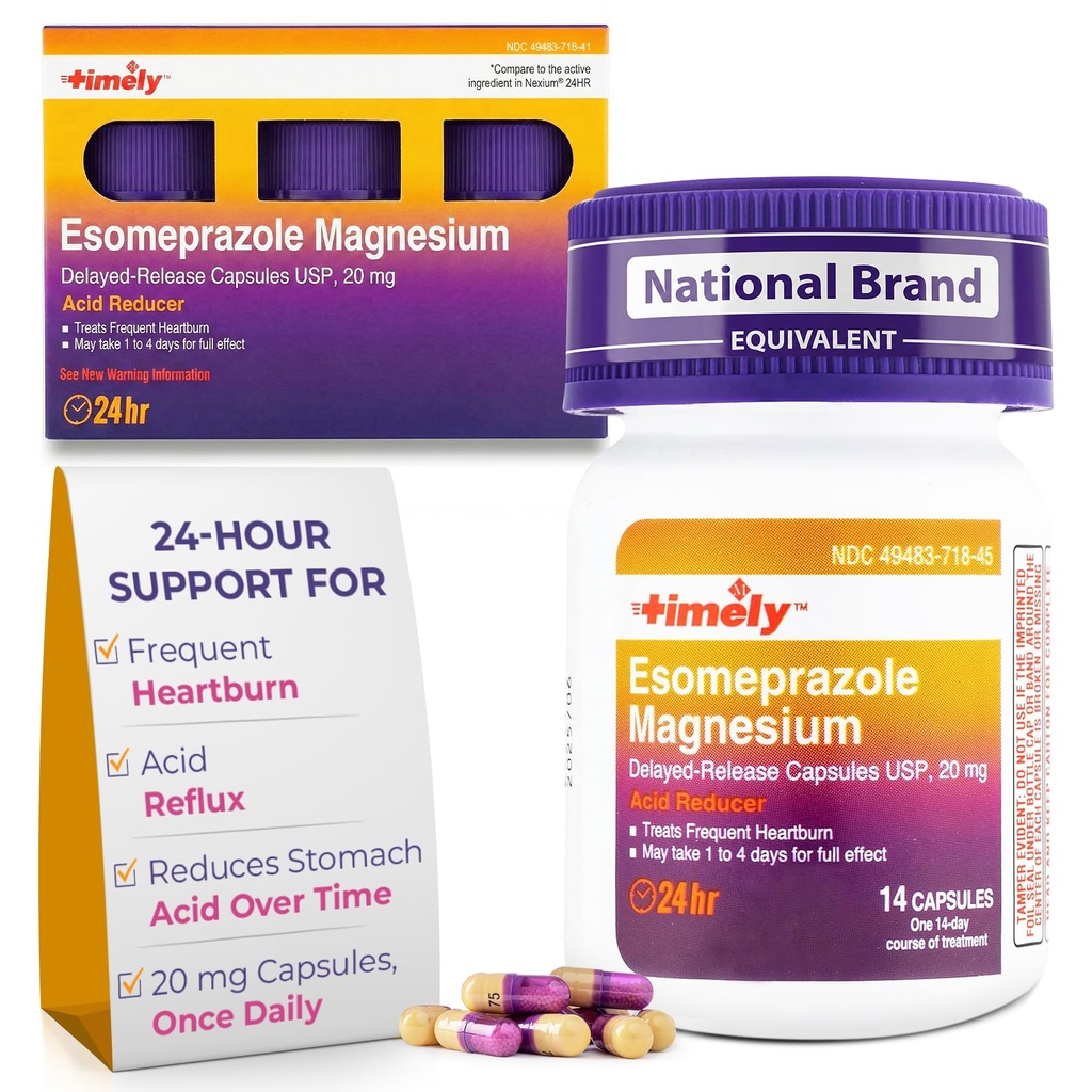 Píldoras antacidas de Esomeprazol 20 mg - Reductor de ácido estomacal, Alivio de acidez frecuente &amp; Reflujo ácido Medicina - 24 horas Esomeprazol de liberación retrasada cápsulas - 42 conteo