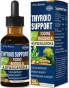Tiroides de soporte de tiroides - Suplemento de yodo líquido, Gotas de YODO y Selenio para Tiroides, Con Rodiola Semenovii y Ortiga, Combate la Fog cerebral w/Ashwagandha & Rhodiola Extract Tincture.2 oz