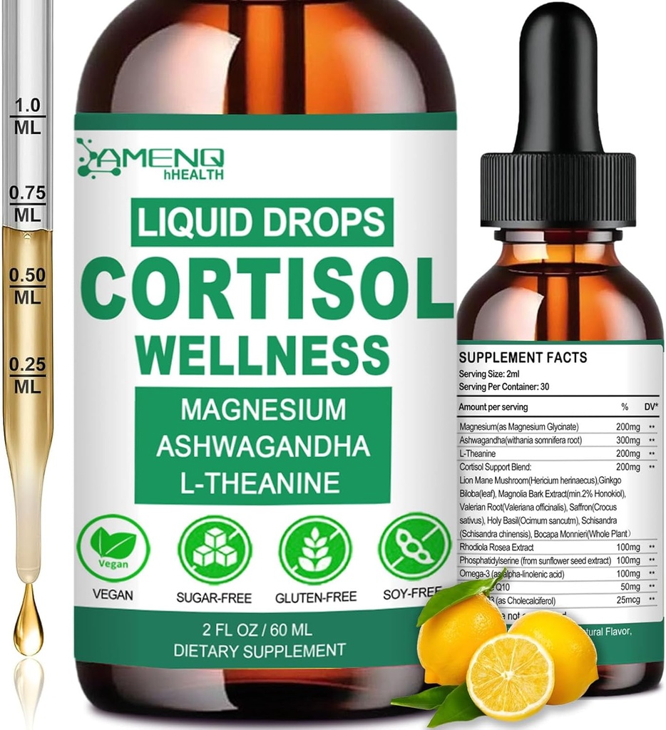 Suplementos de Cortisol para Hombres, 16-in-1 Cortisol Reductor Detox Manager w. Magnesium, Ksm-66 Ashwagandha, L-Theanine, Rhodiola, Phosphatidylserine for Lower Cortisol, Recess Mood, Focus Support