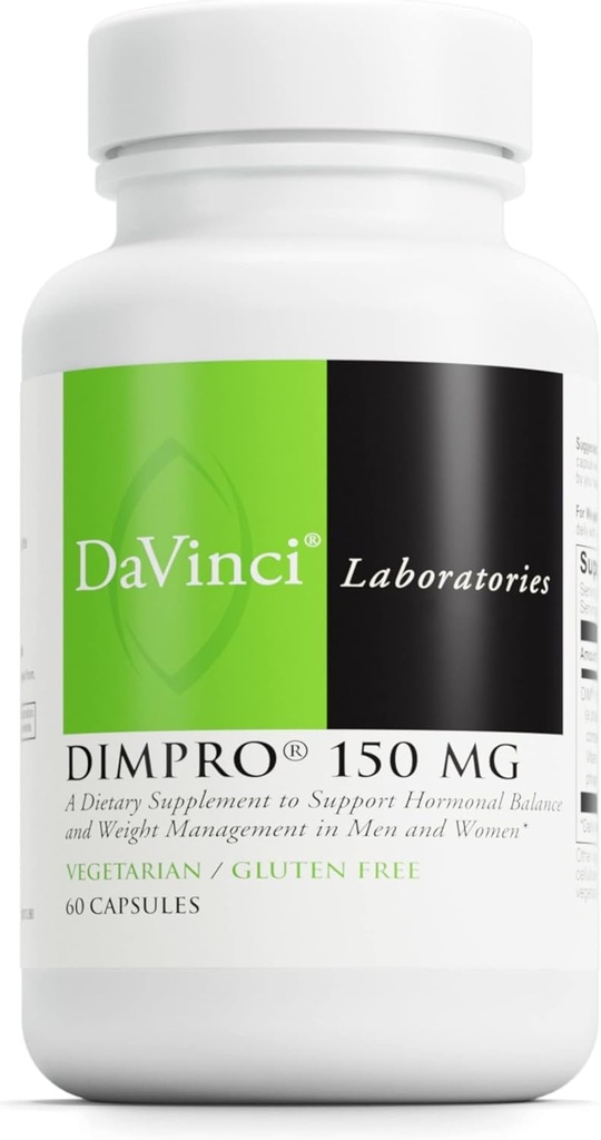 DAVINCI Laboratorios DIMPro 150mg - Ayuda a apoyar el equilibrio hormonal, el metabolismo estrógeno > Más con DIM* - Gluten-Free - 60 cápsulas (60 piezas)