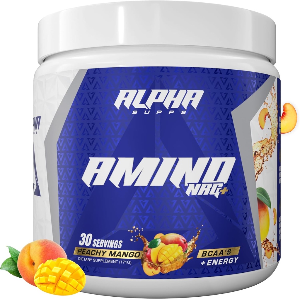 Alpha Supps Amino NRG+ BCAA Amino Energy Recovery Powder - Hydration Blend with Electrolytes - Focus Blend for Optimal Performance Support in Men & Women (30 Servings, Peachy Mango)