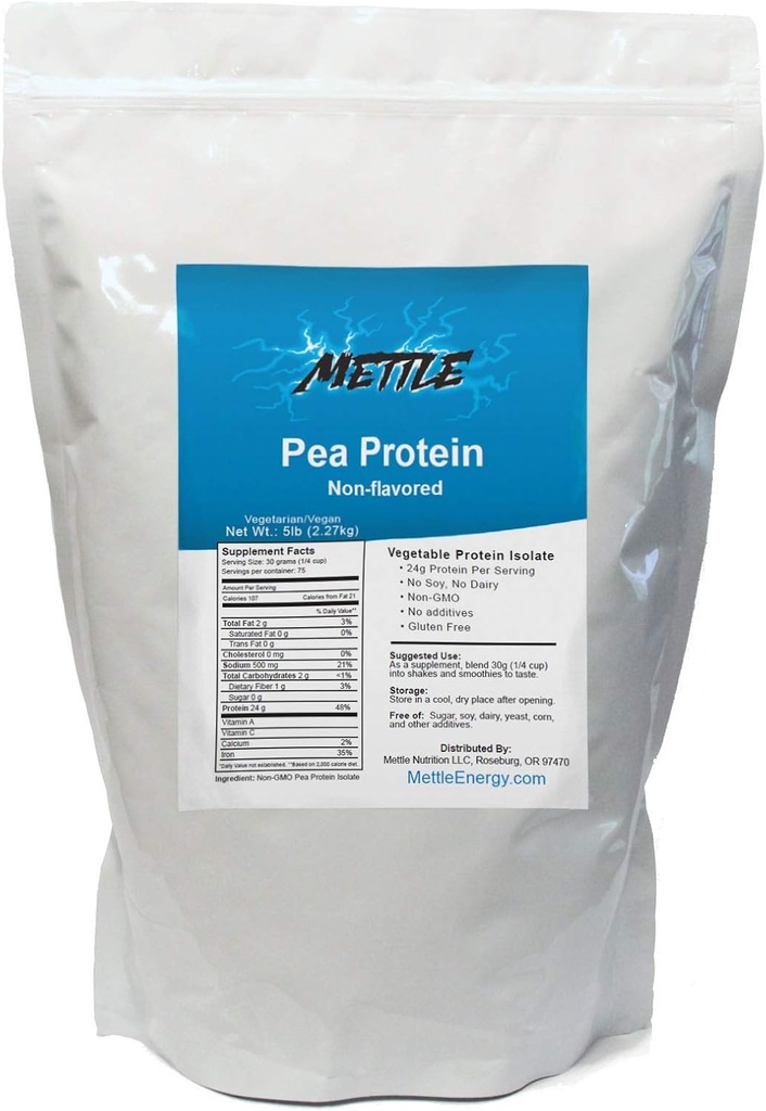 Pea Protein Powder - 5 libras - Bulk Pure Suplemento (Unflavored) - Mettle Pea Protein Isolate
