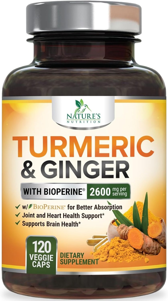 Curcumin Turmeric Suplemento 2600mg - con Ginger ecológico " Turmeric, BioPerine Black Pepper Extracto 95% Curcuminoides - Avanzado Absorción Conjunta " Antioxidante Extra Strength Support - 120 cápsulas