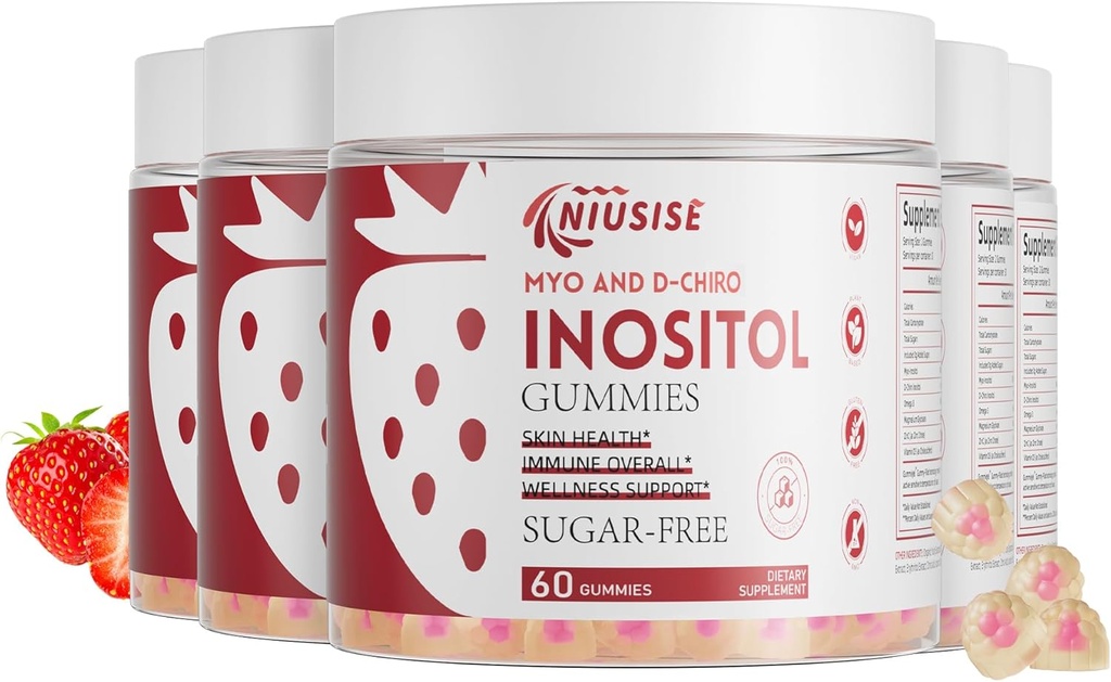 Inositol Gummies, Inositol Suplemento con Myo-Inositol & D-Chiro Inositol + Vitamina D3, Ideal 40:1 Ratio, con Magnesium Glycinate 400mg, soporta ciclo regular para las mujeres, Vegan, 5 Pack