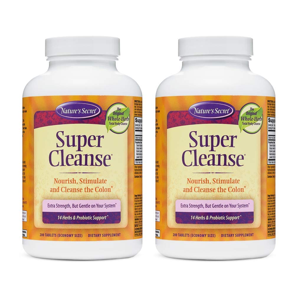 Naturaleza Secreto Super Cleanse Extra Strength Toxin Detox " Gentle Elimination Body Cleanse, Digestive " Colon Health Support - Stimulating Blend of 14 Herbs with Probiotics - 200 Tablets (Pack of 2)