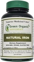 (Pack of 1) Green Organic Supplements' Iron, 2000mg Organic Iron Capsules, 90, Hand Made, Vegan, Non-GMO, & Gluten Free Natural Iron Capsules