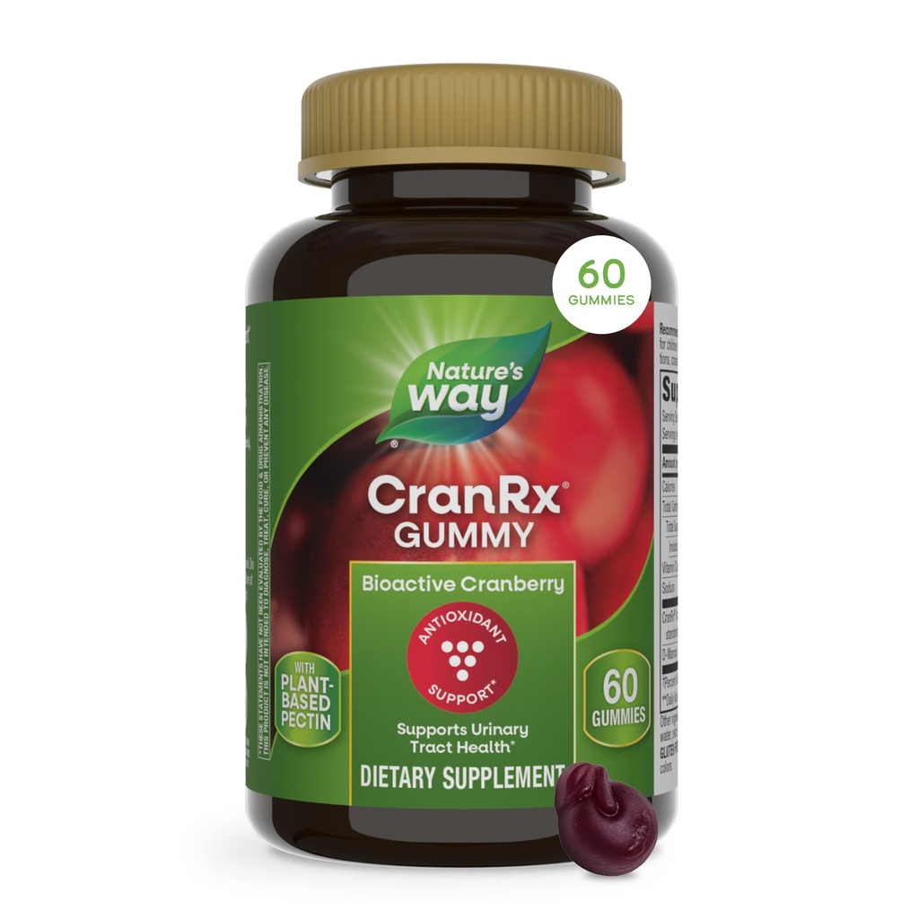 Camino de la Naturaleza CranRx Cranberry Gummies, Urinary Tract Health Support*, 100% Whole Cranberry Fruit Concentrate with D-Mannose, Vitamina C, 60 Gummies (Packaging May Vary)