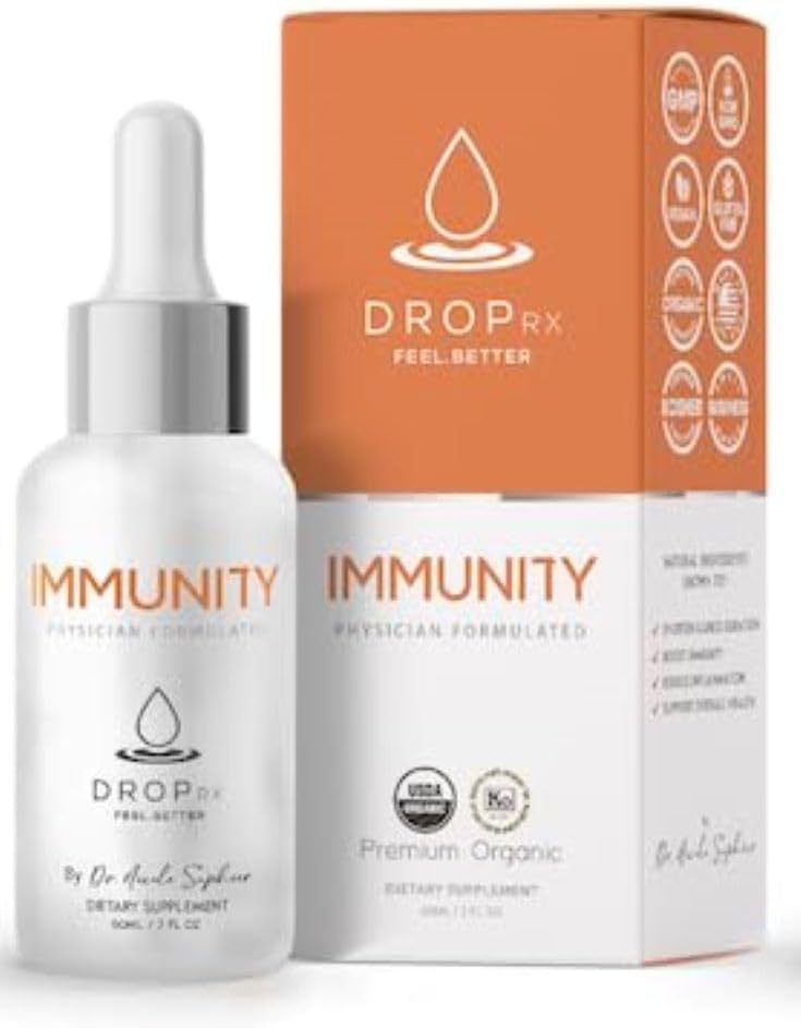 DropRx Inmunity by Dr. Nicole Saphier – Elderberry, Echinacea &amp; Suplementos de ajo para el soporte del sistema inmunitario, Orgánica, No GMO, Vegan, Sin gluten, Kosher, Made in USA (2 Fl Oz)