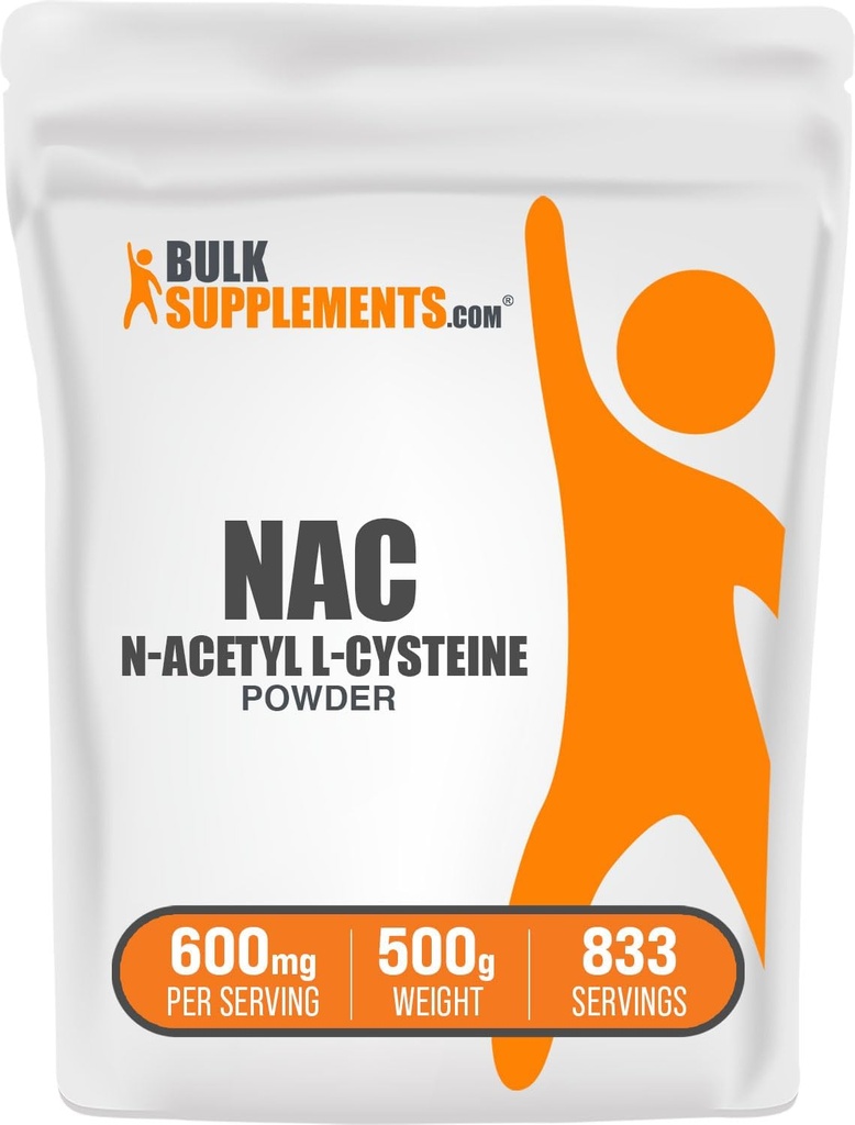BulkSupplements.com NAC Powder - N-Acetyl Cysteine 600mg, NAC Supplement - Antioxidant Support, Gluten Free - 600mg per Serving, 833 Servings, 500g 1.1 lbs (Pack of 1)