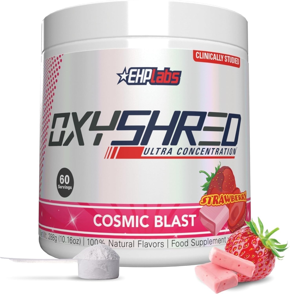EHP Labs OxyShred Pre Workout Powder - Preworkout Powder con L Glutamine &amp; Acetyl L Carnitine, Energy Boost Drink - Cosmic Blast, 60 Servings