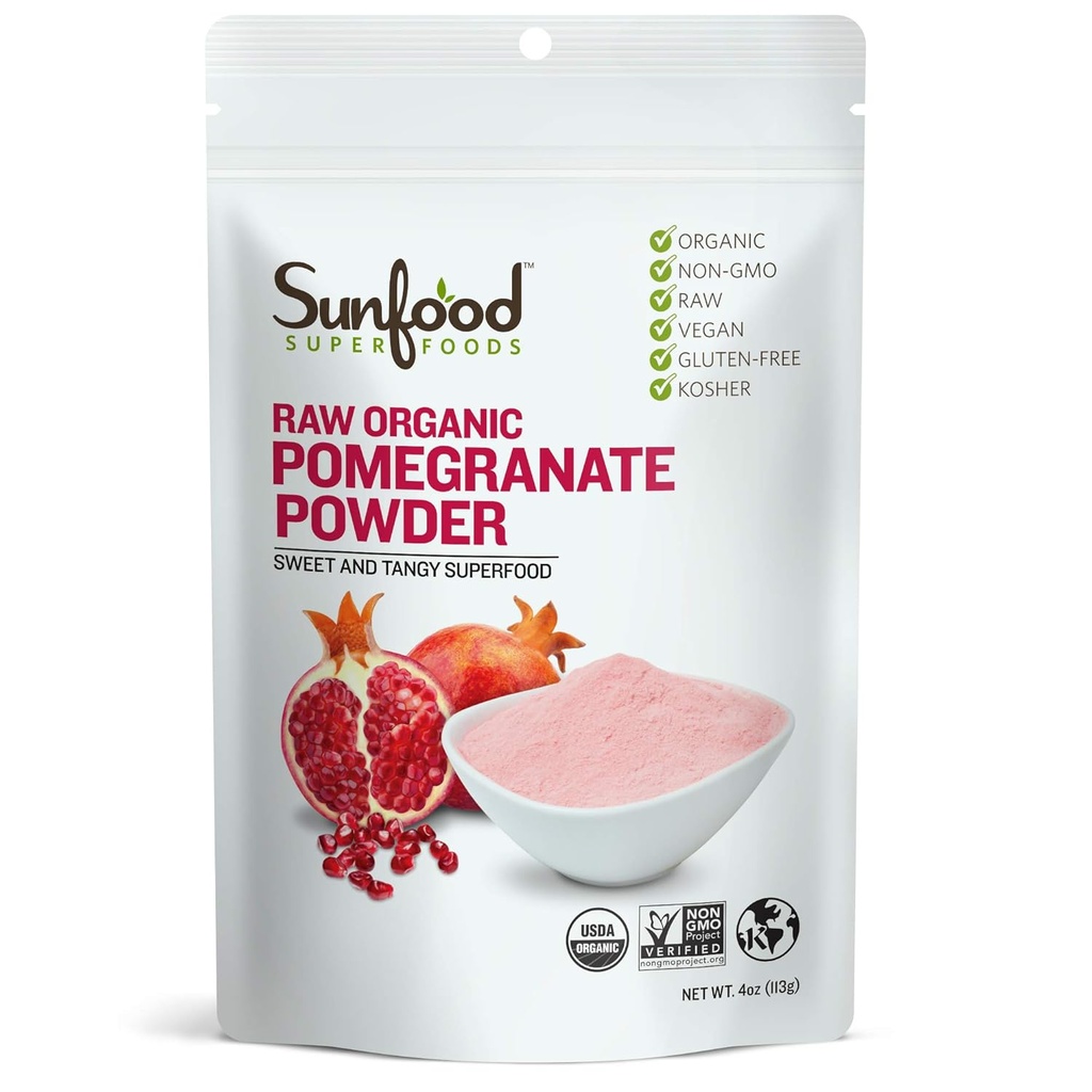 Sunfoods Raw Organic Pomegranate Powder - Pomegranate Juice Powder, Pomegranate Powder Organic, Dried Pomegranate Extract, Raw, Unsweetened, Vegan, USDA Organic - 4 oz Bag