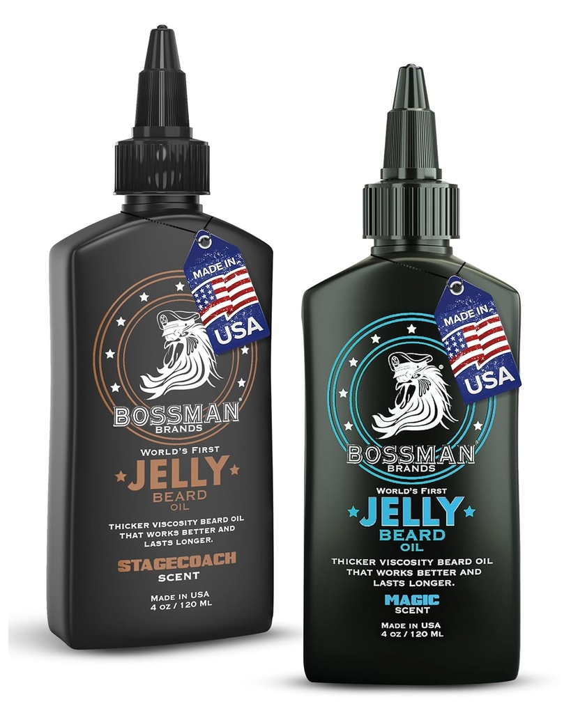Bossman Jelly Beard Oil for Men Bundle ← 2 Pack, 8 oz (Magic + Stagecoach Scents)