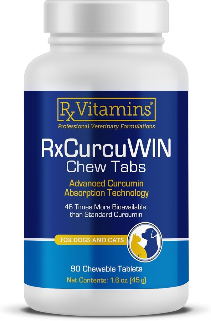 Rix Vitaminas CurcuWIN - Curcumin for Dogs & Cats - Vitaminas y Suplementos, Alivio de la Alergia - Proporciona Apoyo Inmunitario &amp; Ayuda Digestiva Apoyo - Suplemento Conjunto - 90ct