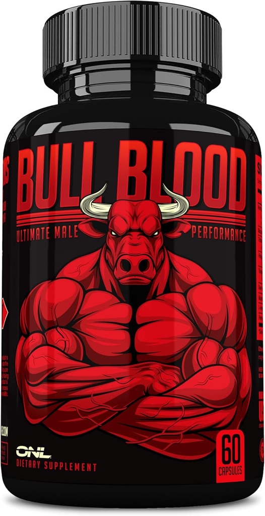 Bull Blood Testosterone Booster for Hombre - Suplemento de testosterona para resistencia y resistencia - Maca Root, Horny Goat Weed, Tribulus Terrestris Extracto & Tongkat Ali - Male Enhancing Suplemento - 60 Ct