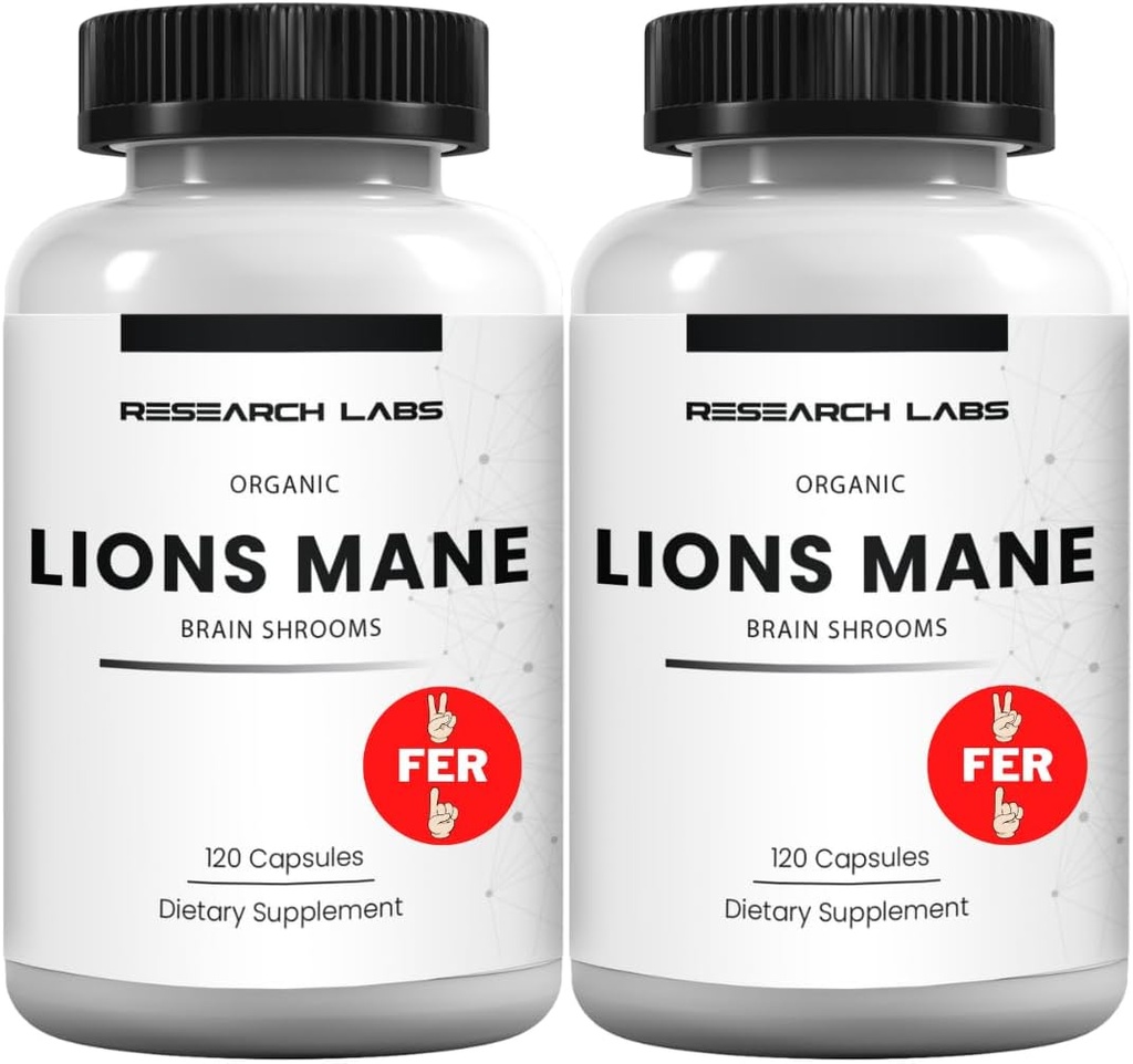 Laboratorios de investigación Los leones orgánicos Mane Suplemento cápsulas, 2 Fer 1 Ad - 240 cápsulas w/Patent LitropaneTM Immune System Booster Nootropic Brain Support Mushroom Suplemento. 10X Extracto comparable 18000mg