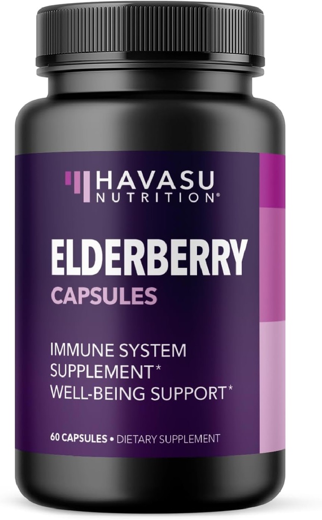 Sambucus Black Elderberry Capsules - Immune Support Supplement for Adults - 400mg of Extract Por Serving for General Wellness - Vegetarian-Friendly, Non-GMO, Unflavored - 60 Conde, 2 Month Supply