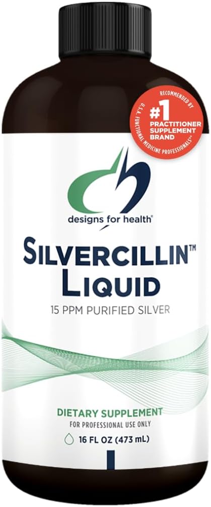 Diseños para Salud - Silvercillin Liquid, 15ppm Forma no Tóxica de Plata - GI no GMO + Suplemento de Apoyo Inmunitario (95 Servimientos / 16oz)
