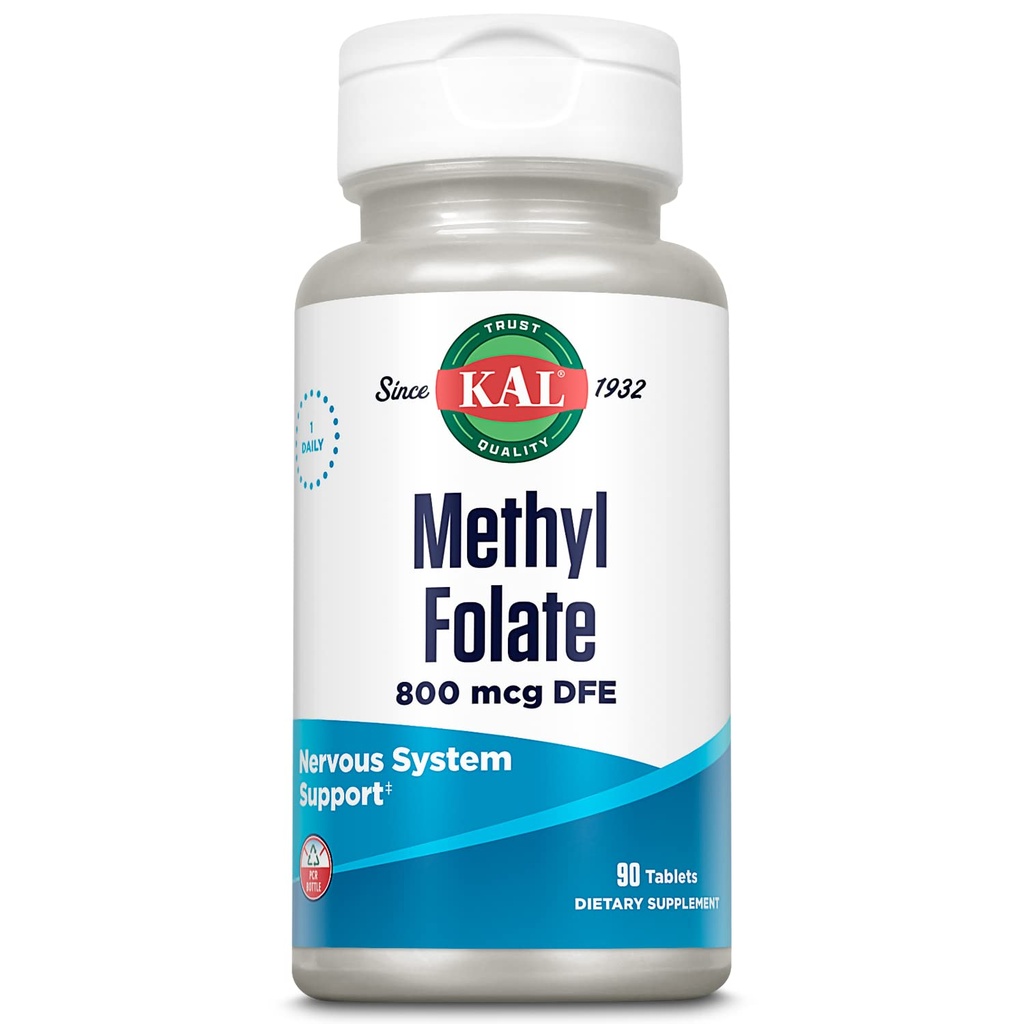 KAL Methyl Folate 800 mcg DFE, 5-MTHF Active Form Vitamin B9, Folic Acid Supplement, Heart Health, Prenatal, Mood and Brain Support, Fast Dissolving ActivTab, 60-Day Guarantee, 90 Servings, 90 Tablets