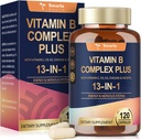 Complejo de vitamina B 13 en-1 con vitamina B1, B2, B3 (Niacinamide), B4, B5, B6, B7 (Biotin), B8 (Inositol), B9 (Folate), B12, C, D3, K2 - Energía, Nerve, Immune, Skin Support - 120 cápsulas Vegan