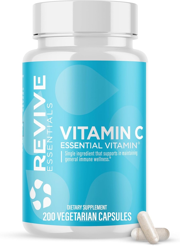 Revive MD Vitamin C Capsules, 1000mg - High-Potency VIT C Ascorbic Acid Dietary Supplement for Immune Support " Antioxidant Health - No Fillers " Non-GMO (200 cápsulas vegetarianas, 30 servidos)