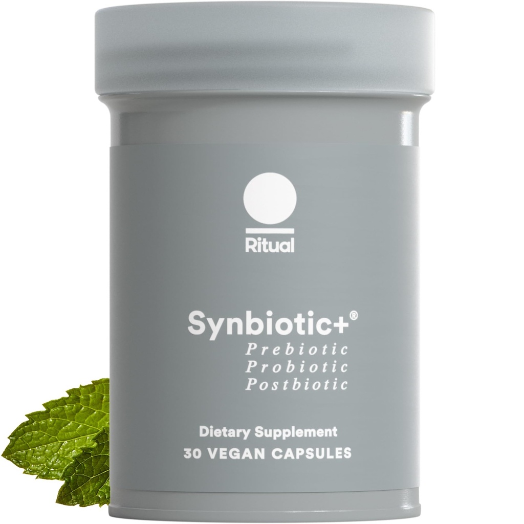 Sinbiótico Ritual + Probiótico, Prebiótico, Postbiótico, 3-en-1 Suplemento para Gut Health and Digestive Support, Regularity, Bloat, Immune, Vegan Delayed-Released Daily Capsule, Women and Men, 30 Day