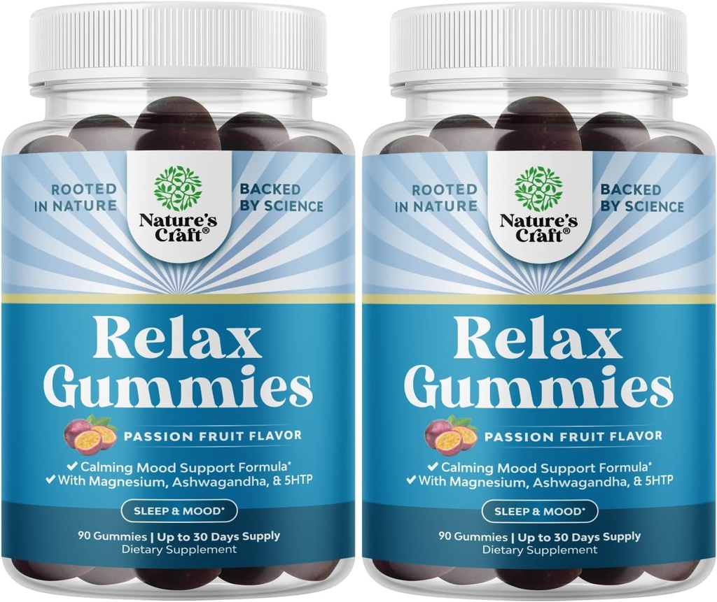 Gummies calmantes para adultos con Ashwagandha y Magnesio - Relajando Mangas de Estrés con L Theanine 5HTP y Lemon Balm Extract - Chamomile Adaptogénico Extracto Vitamina B6 180 Condes