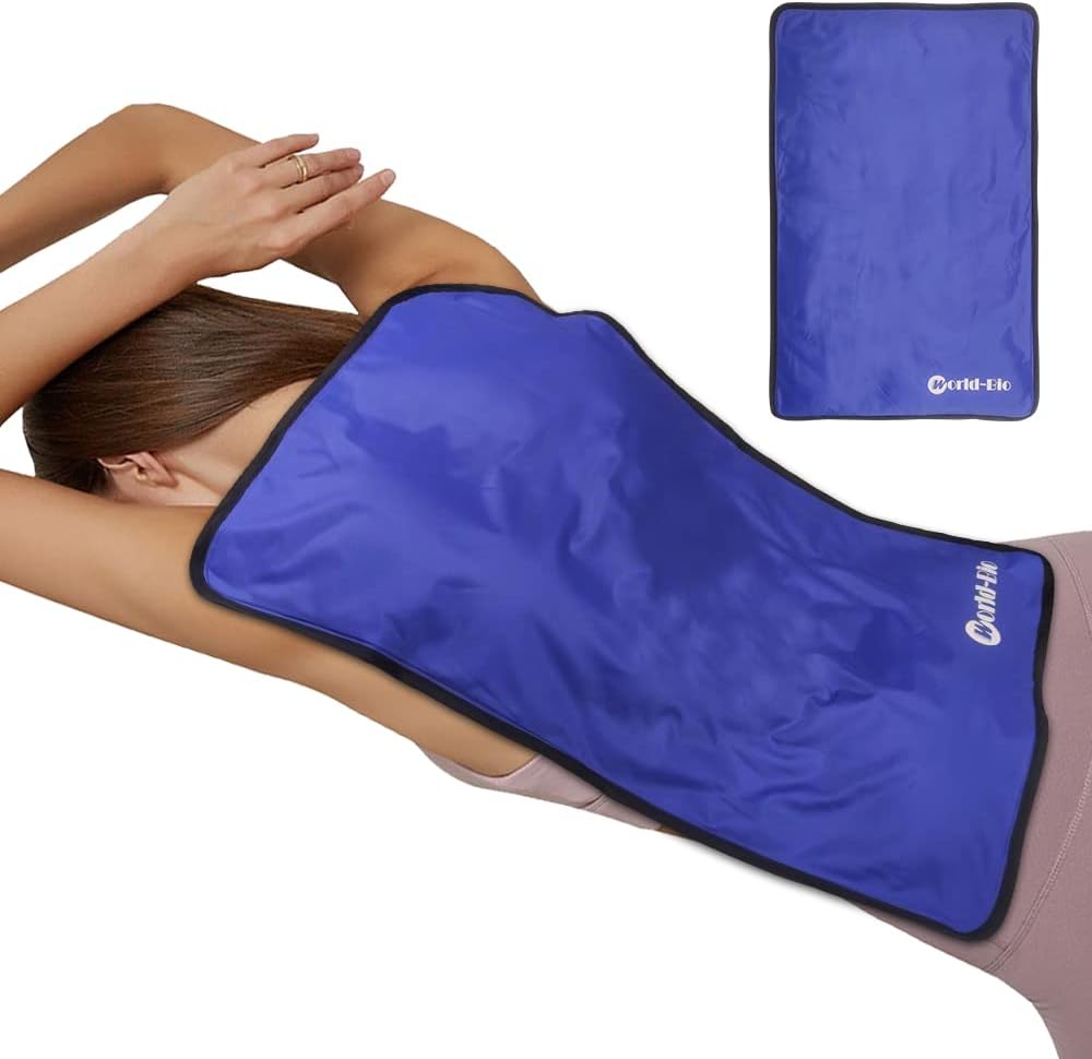 Paquete de hielo extra grande para lesiones Reutilizable, Terapia física Cold Pack w/2 Straps para el alivio de dolor de rodillas completo, compresa caliente de hielo de gel envolvente, cepillos, gran capa de hielo 23.2" x 14.5" Azul