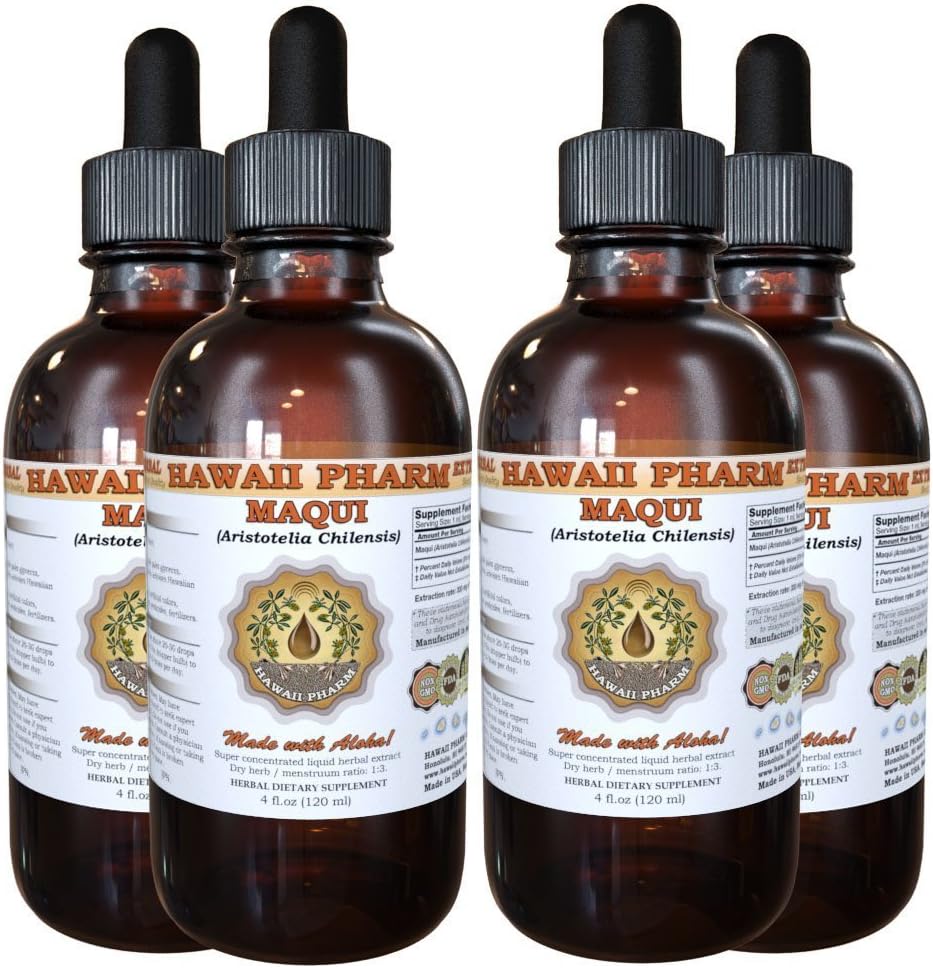 HawaiiPharm Maqui Liquid Extract, Organic Maqui (Aristotelia chilensis) Tincture Suplemento 4x4 oz