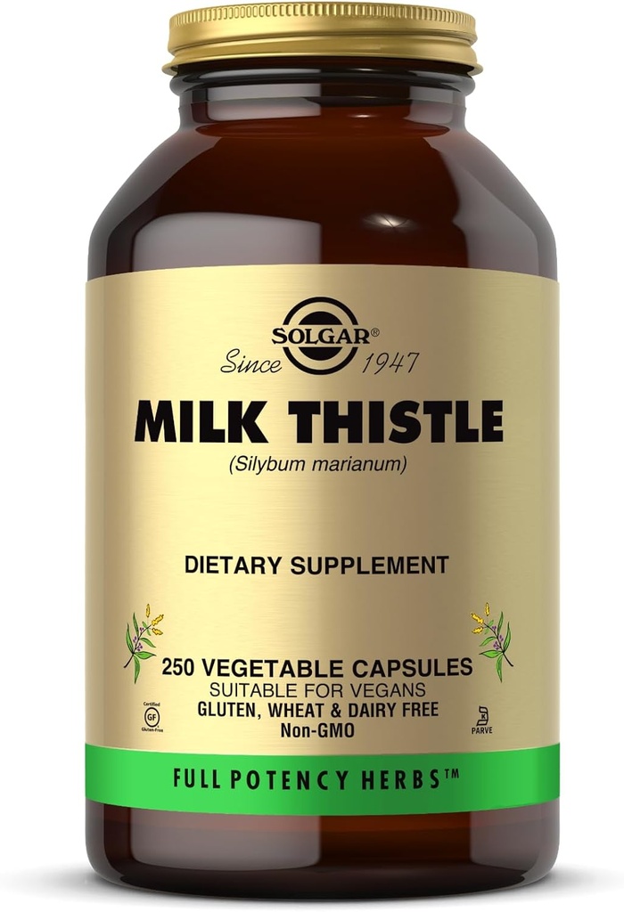 Solgar Milk Thistle - 250 Vegetable Capsules - Full Potency (FP) - Non-GMO, Vegan, Gluten Free, Dairy Free, Kosher - 250 Servimientos