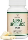 Ácido Lipoico alfa 600mg por Serving, 60 cápsulas (Tercera Parte Probada, No GMO, Libre de gluten, Seguro Vegano) Antioxidante de Potente para Neuropatía y Salud Cardiovascular (Suplemento ALA) por Madera Doble