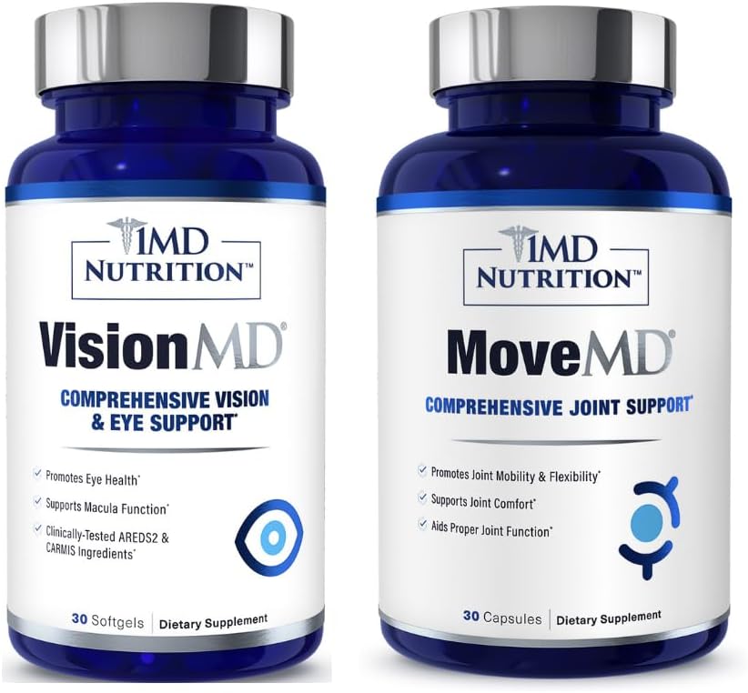 1MD Nutrition MoveMD &amp; VisionMD Joint Support & Eye Care - Collagen, Hyaluronic Acid, Astaxanthin, OptiLut Lutein, Zeaxanthin