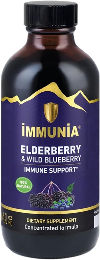 Immunia Elderberry & Wild Blueberry Concentrate. Fortalecer su sistema inmunitario Naturalmente. Delicioso sabor. Suministro de 24 días. (1-Pack)