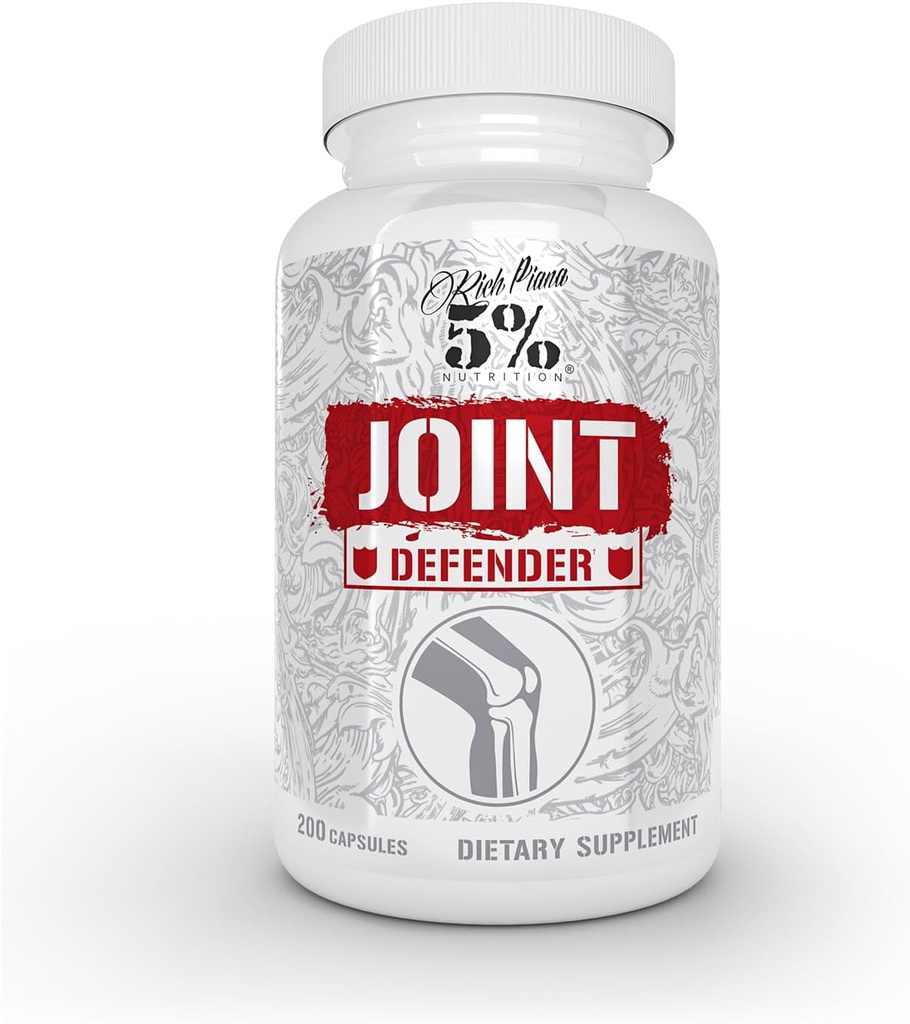 5% Nutrición Rich Piana Joint Defender Maximum Joint Support Suplemento viv Collagen, Glucosamine, Chondroitin, Turmeric Curcumin with Black Pepper, MSM, Hyaluronic Acid  durable 200 Capsules, 25 Servings
