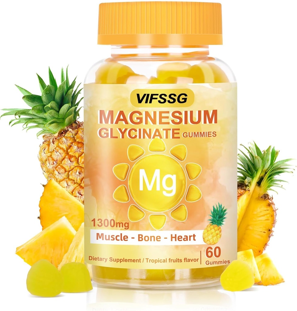Magnesio Glycinate Gummies 500 Mg, Complejo de Magnesio Triple Gummies sin azúcar con Malate 400 Mg, Citrate 400 Mg, Suplemento de Magnesio Chewable para Mujer &amp; Hombre Vegan, Orgánico 60 Con