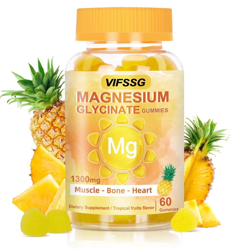 VIFSSG Magnesium Glycinate Gummies 500 Mg, Triple Magnesium Complex Sugar-Free Gummies with Malate 400 Mg, Citrate 400 Mg, Magnesium Supplement Chewable for Women & Men Vegan, Organic 60 Count