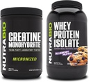 NutraBio Monohidrato de Creatina, Desflavorado, 500g y Whey Protein Isolate, Blueberry Muffin, Suplemento Bundle - Muscle Energy, Lean Muscle Growth, Recovery, and Strength