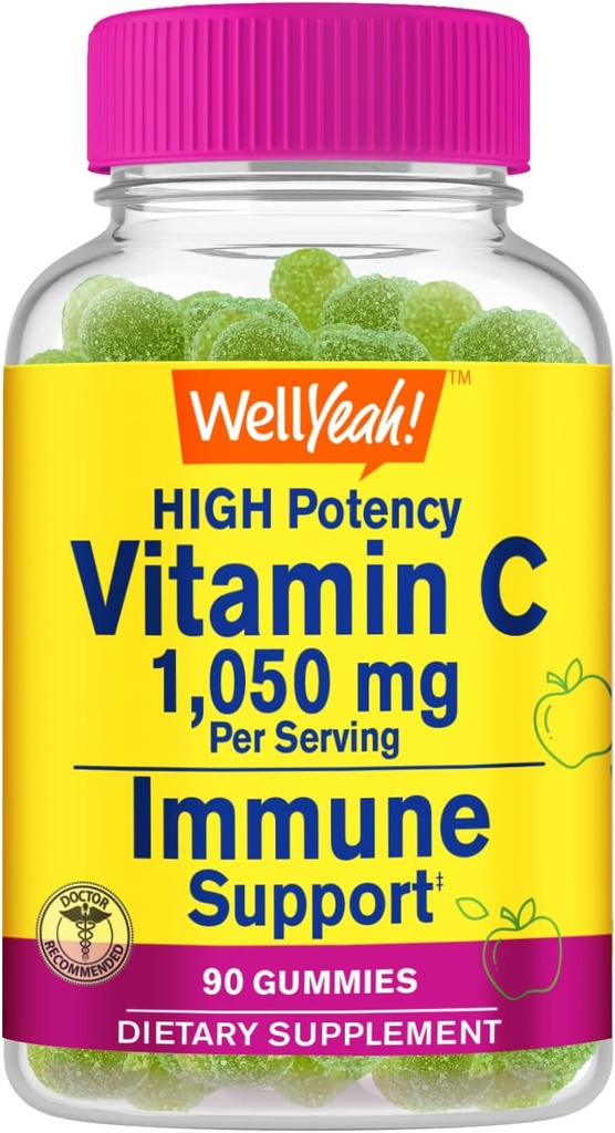 WellSí Vitamina C 1050 mg Gummies - Sabores Naturales - Apoyo Inmunitario Suplemento dietético, Apoyo Antioxidante - Gummy Vegetariano Extrastreza, No GMO, Gluten Gratis - 30 Servimientos