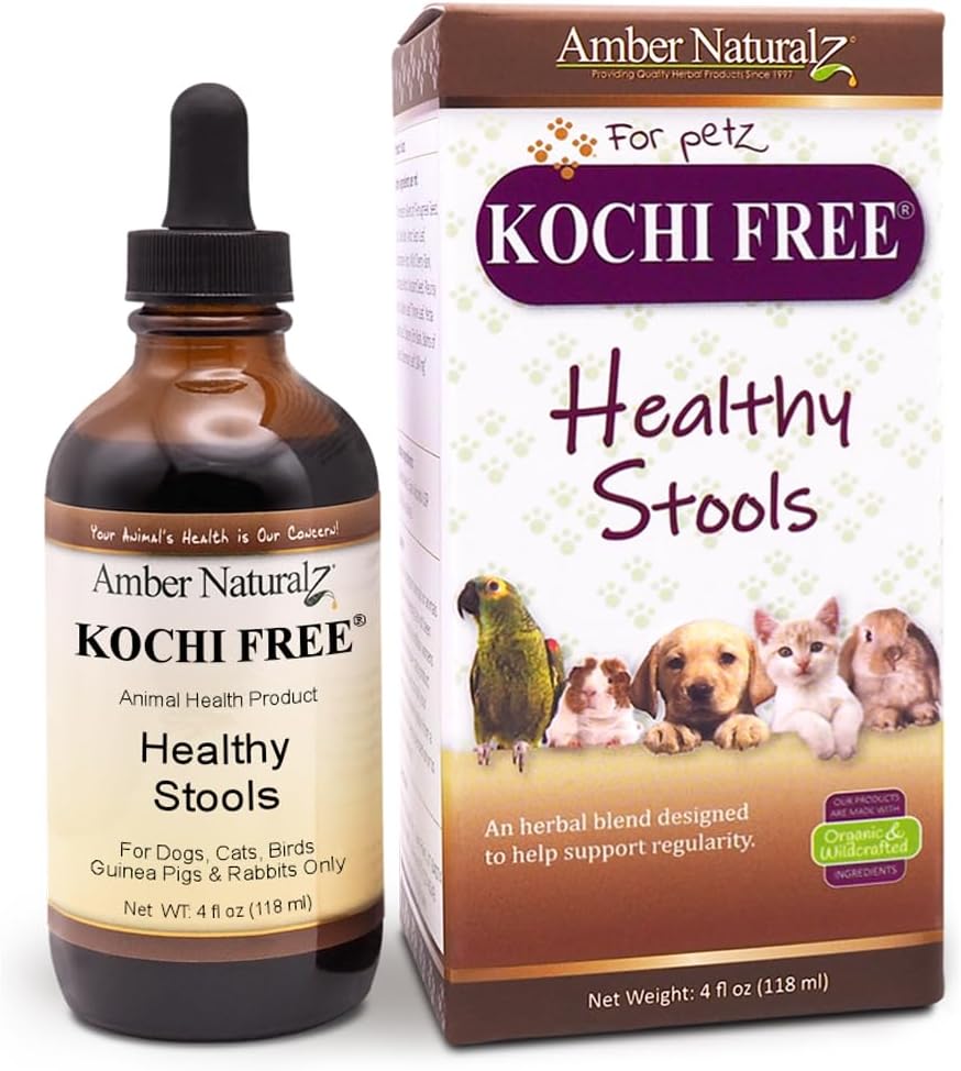 Amber NaturalZ Kochi suplemento herbario gratis para perros, gatos, aves, conejos y guineanos Pigs ¦ Apoya la función saludable del bolos ¦ Ayuda natural para el equilibrio digestivo 4 botella de vidrio de onza fluida