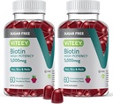 VITEEY Biotin Gummies for Hair, Skin, and Nails 5,000mcg - Sugar Free - Peluqueros de crecimiento, Esquí saludable Glow, fuerte crecimiento de uñas saludables - Vegan, Gluten Free, Gelatin Free- Chewable Raspberry Flavor